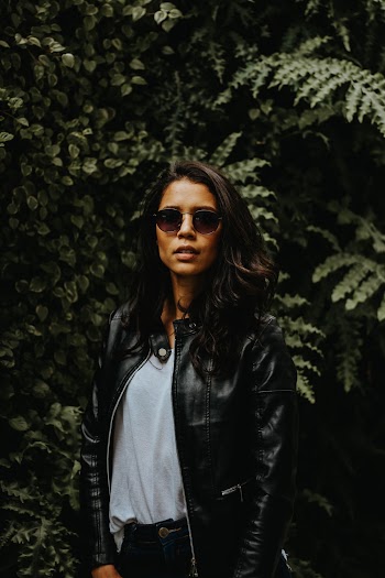 Women's Black Leather Zip-up Jacket