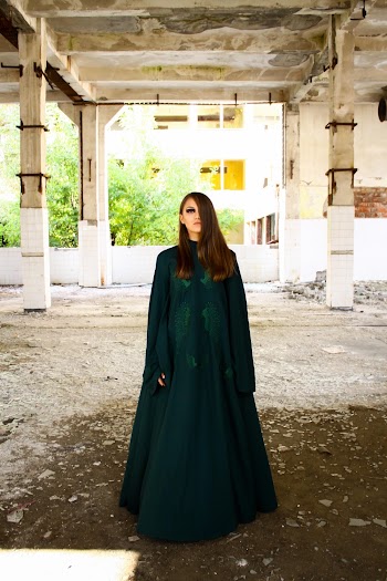 Women's Blue Long-sleeved Dress