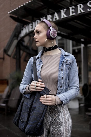 Women's Brown Crew-neck Shirt and Blue Denim Button-up Jacket