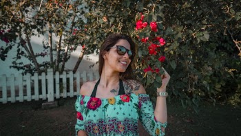 Women's Green, Red, and Blue Floral Off-shoulder Blouse