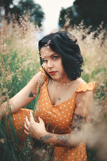 Women's Orange and White Polka Dot Dress