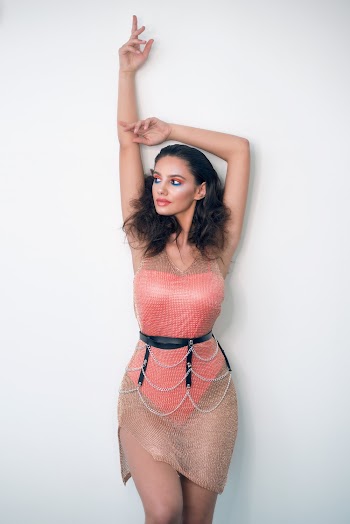 Women's Pink Bodysuit Under A See-through Drees