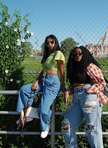 Women's Pink Crop Top and Blue Denim Jeans