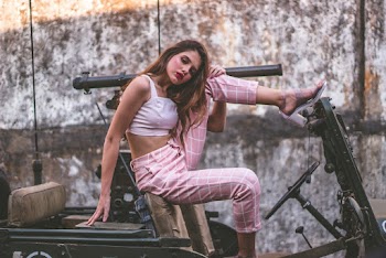Women's White Crop Top and Pink Pants