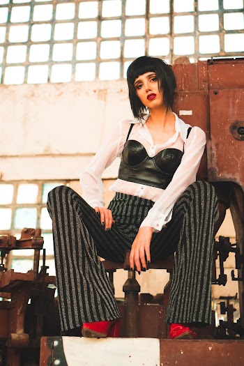 Women's White Long-sleeved Collared Shirt and Black Dress Pants