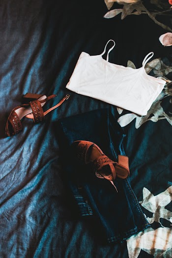 Women's White Spaghetti-strap Top and Brown Pumps