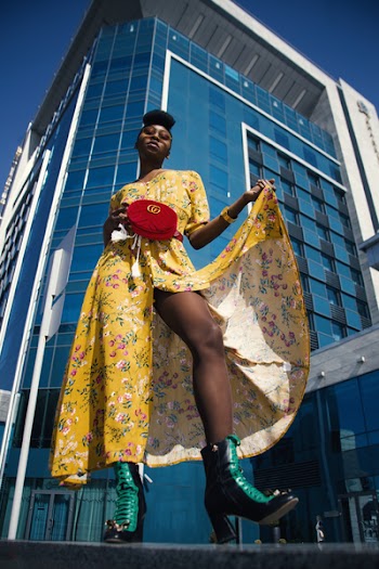 Women's Yellow and Pink Floral Dress