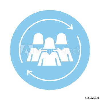 women avatars silhouettes with arrow around block style