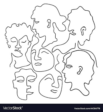 women faces in line-art style isolated