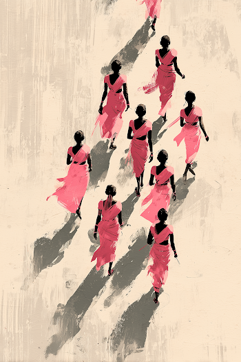 Women in Pink Saris Marching in Indian Streets