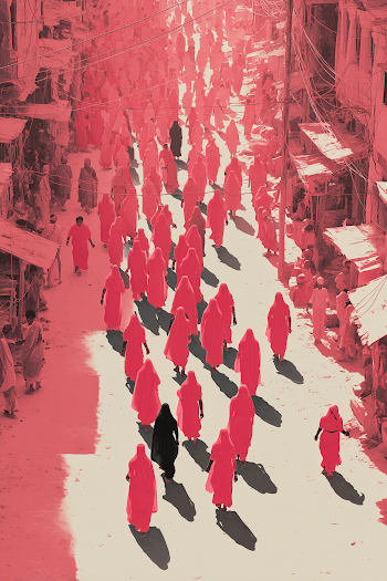 Women in Pink Saris Marching Through Indian Streets