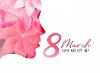 Women's day poster with girl face made with flower Free Vector