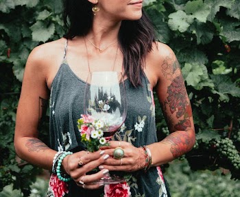 Women's Fashion Tattooed Woman Stood In Vineyard