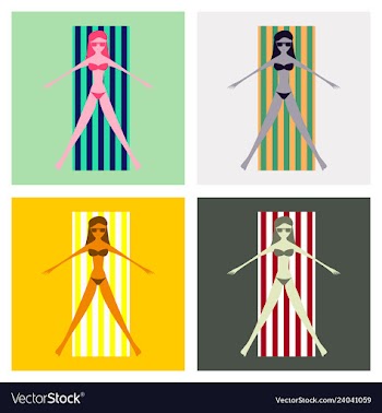 Women sunbathing in the sun excessive with danger vector image