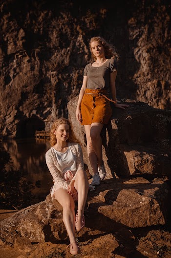 Women Wearing Gray Tank Top and Brown Miniskirt