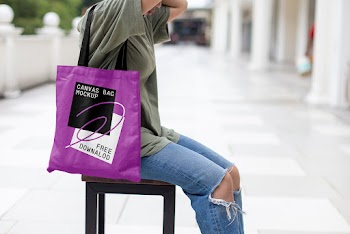 Women with Canvas Bag Mockup