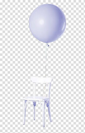 Wonderland, white balloon tied on white wooden chair transparent background PNG clipart