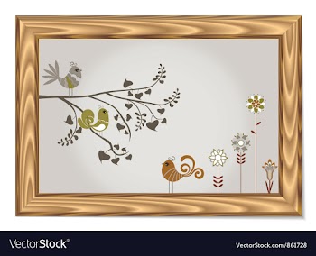 Wood frame with floral and birds vector image