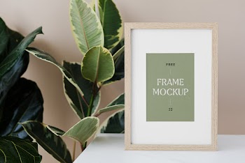 Wood Frame with Plant Mockup