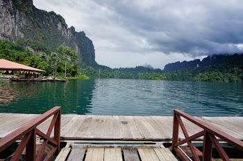 wooden Balcony and lake view in the forest
