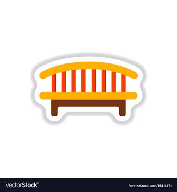 Wooden bench in paper sticker style park vector image