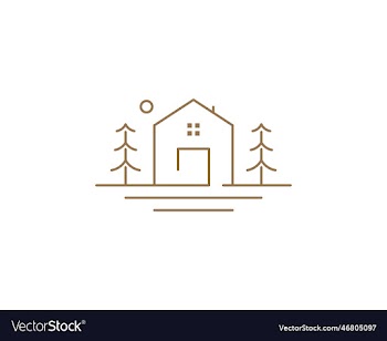 wooden cabin line art logo