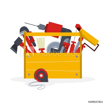 Wooden toolbox full of different equipment for repair