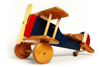 Wooden Toy Airplane for Children with French Flag Colors Isolated on...