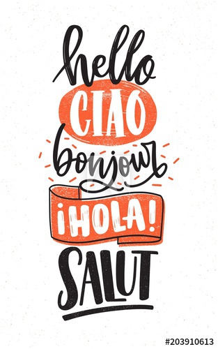 Word Hello in different languages - English, French, Spanish, Italian