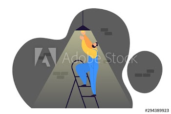 Worker electrician change light bulb