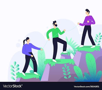 worker helping each other for business group
