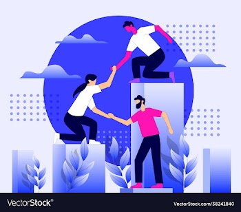 worker helping each other for business group