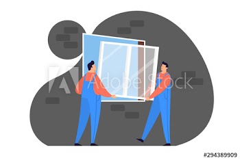 Worker in uniform install window