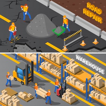 Workers isometric banners set