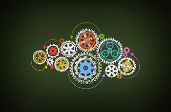  Working - Concept of Work with Cogwheels on Blackboard 