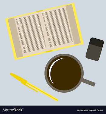 Workplace desk book and a cup of coffee top angle vector image