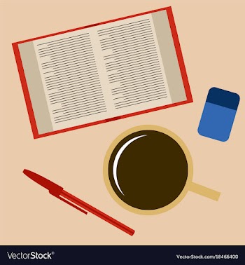 Workplace desk book and a cup of coffee top angle vector image