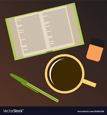 Workplace desk book and a cup of coffee top angle vector image