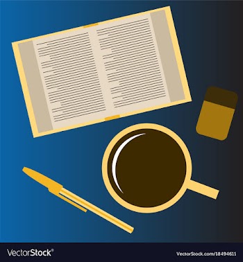 Workplace desk book and a cup of coffee top angle vector image