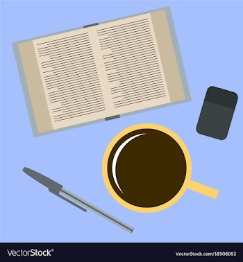 Workplace desk book and a cup of coffee top angle vector image