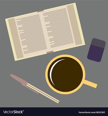 Workplace desk book and a cup of coffee top angle vector image