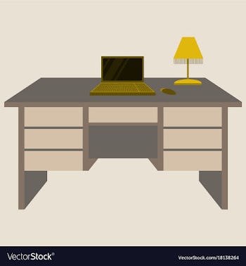 Workplace desk computer lamp top angle view flat vector image