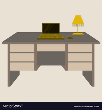Workplace desk computer lamp top angle view flat vector image