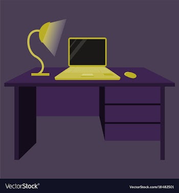 Workplace desk computer lamp top angle view flat vector image