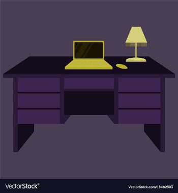 Workplace desk computer lamp top angle view flat vector image