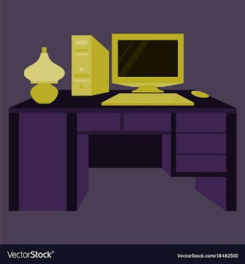 Workplace desk computer lamp top angle view flat vector image