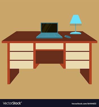 Workplace desk computer lamp top angle view flat vector image