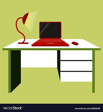 Workplace desk computer lamp top angle view flat vector image