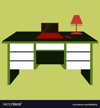 Workplace desk computer lamp top angle view flat vector image
