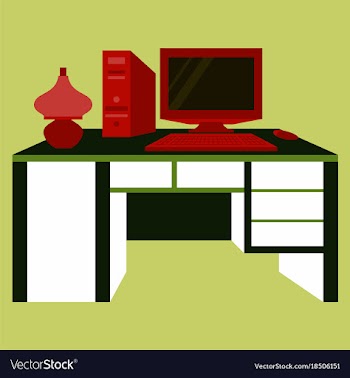 Workplace desk computer lamp top angle view flat vector image